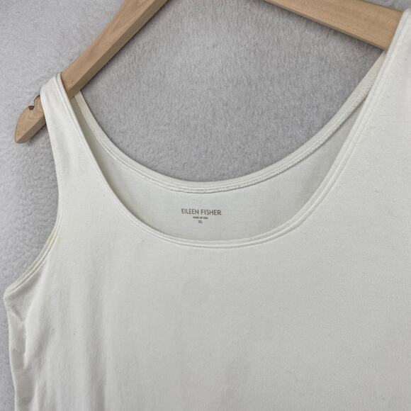 EILEEN FISHER Tank Top XL Stretch Organic Cotton Jersey Scoop Neck White USA - Picture 2 of 12